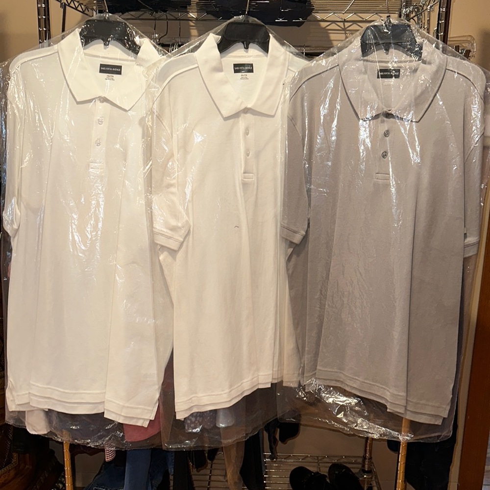3 (BRAND NEW) Saks Fifth Avenue Polo Shirts 2-white 1-grey